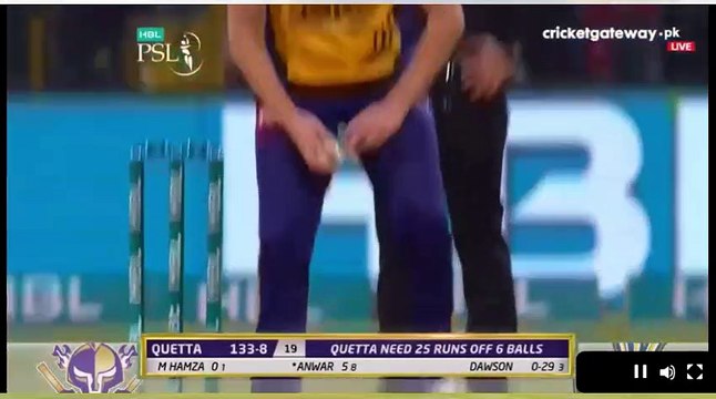Last over by Dawson, Quetta Gladiators VS Peshawar Zalmi, 1st Eliminator, PSL 2018
