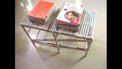 DIY_ Make yourself center table_teapoy_books stand with news paper rolls - usefu