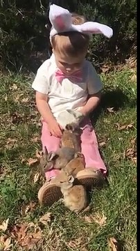 Ces lapins grimpent sur un enfant de 3 ans qui chante !! Trop mignon