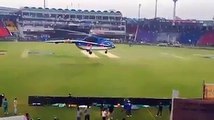 Helicopter being used to dry Qaddafi stadium for today's match after heavy rain!