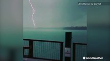 Bolt of lightning captured striking water off Hilton Head coast