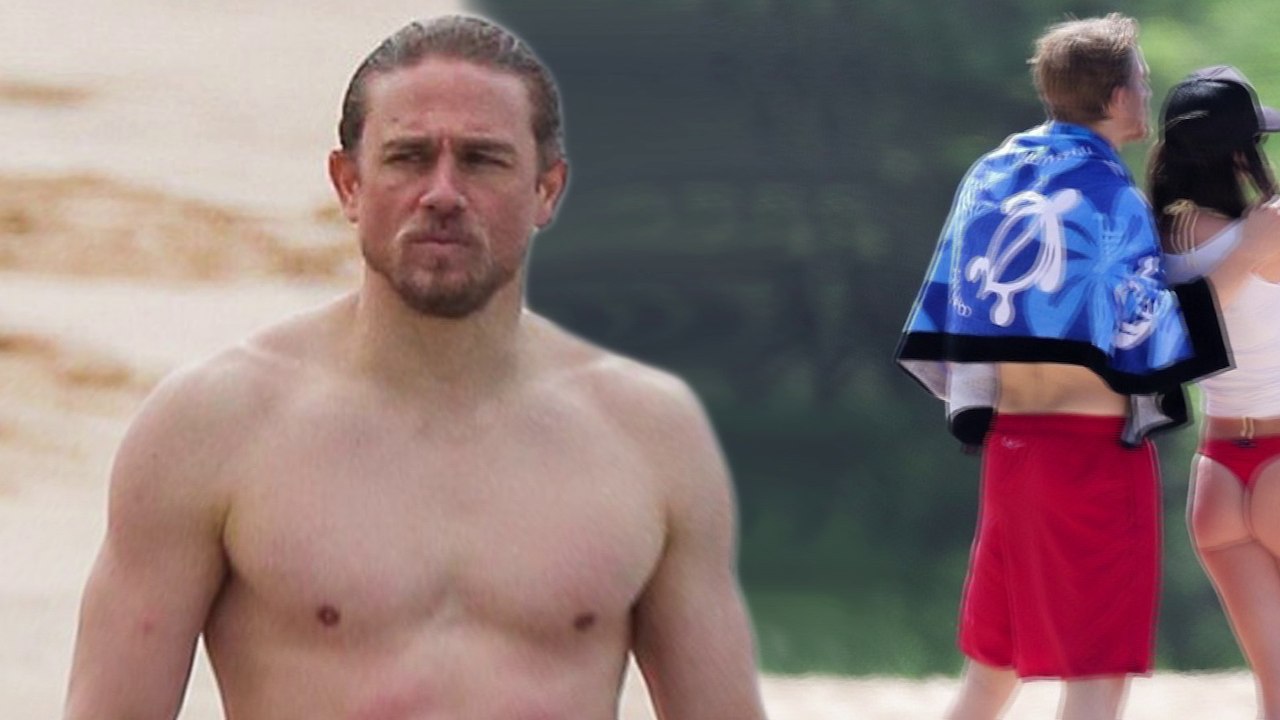 He's got pecs appeal! Charlie Hunnam shows off his six-pack for beach scene and takes a selfie with scantily clad fan as he preps Triple Frontier.