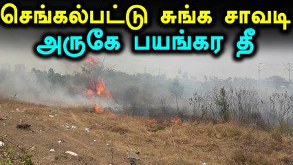 செங்கல்பட்டு சுங்க சாவடி அருகே வனப்பகுதியில் பயங்கர தீ- வீடியோ