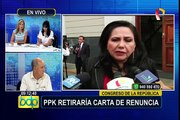 Gloria Montenegro dice que propuesta de resolución sobre renuncia de PPK es “una provocación”