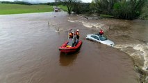 Drone footage of dramatic flood rescue