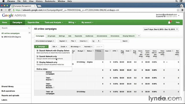 09.04 - Create RM Campaign | Lynda Adwords | 09. Using Display Ads in Remarketing Campaigns