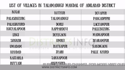 villages Talamadugu Mandal in Adilabad district