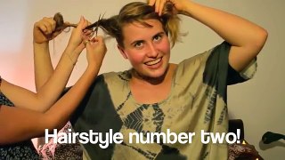 Girl shaves her head, One hairstyle at a time.