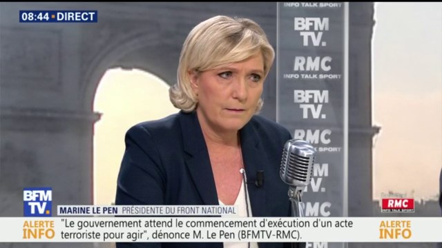 Marine Le Pen, présidente du Front national: “Ça m'amuse de voir Manuel Valls demander l'interdiction du salafisme alors qu'il nous traite régulièrement d'islamophobes ou de xénophobes #BourdinDirect