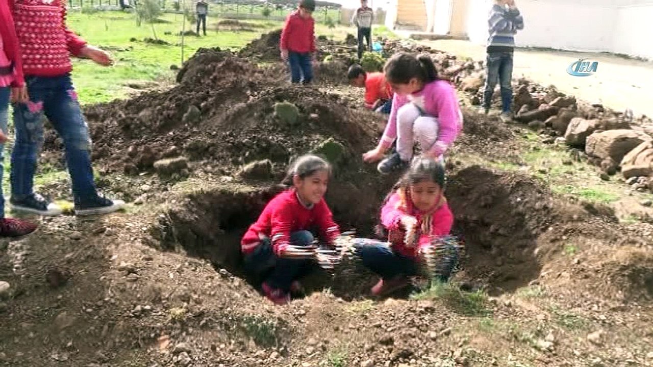 Öğrenciler ağaç olmayan kırsal mahalleye ağaç dikti