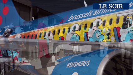 Présentation de l'avion Schtroumpf de la Brussels Airlines