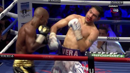 Soirée Boxe au Palais des Sports de Marseille - Michel Soro termine ce 10ème round avec un enchaînement incroyable