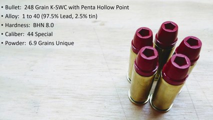 44 Spl, Penta Hollow Point, BHN 8.0, Bare Gel (PC HP Test)