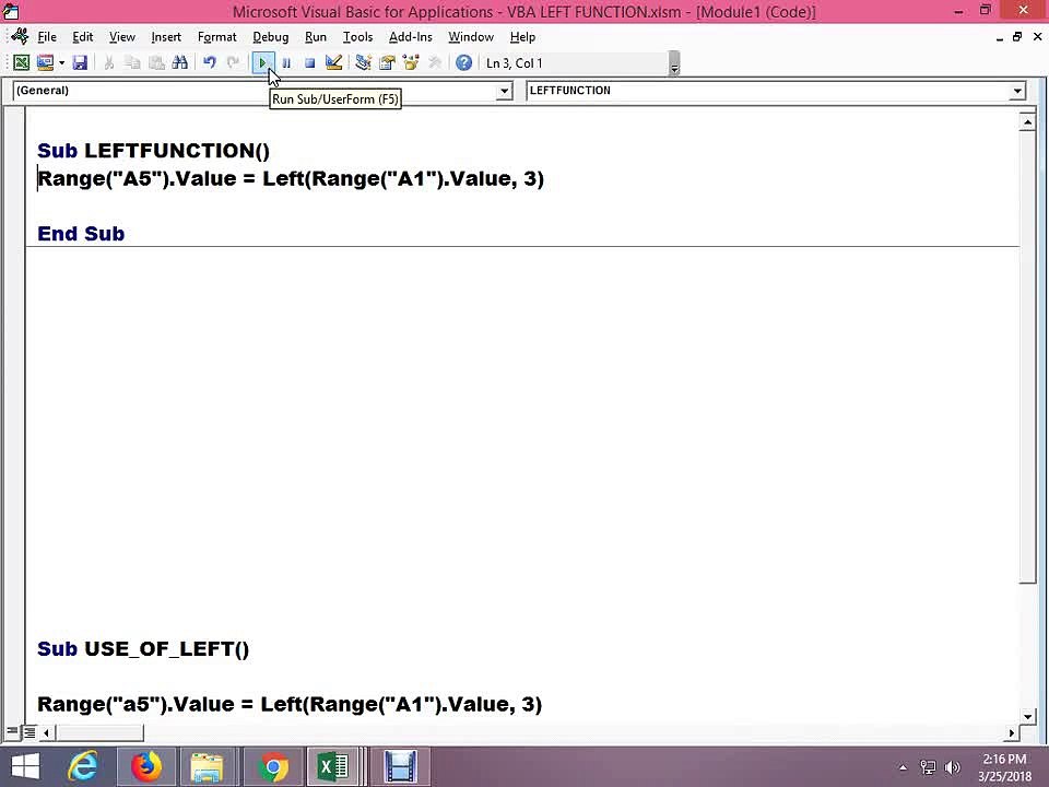 LEFT FUNCTION IN VBA MACRO