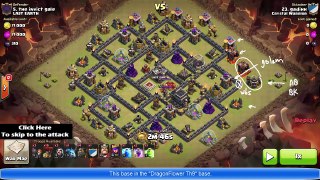 Quatro GoLaLoon vs DragonFlower Th9 Base - Maxed Defenses - Clash Of Clans