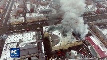 Drone footage from the 'Mishen v dym' YouTube channel captured the smoking Winter Cherry shopping centre in Kemerovo, Sunday, where according to recent data, th