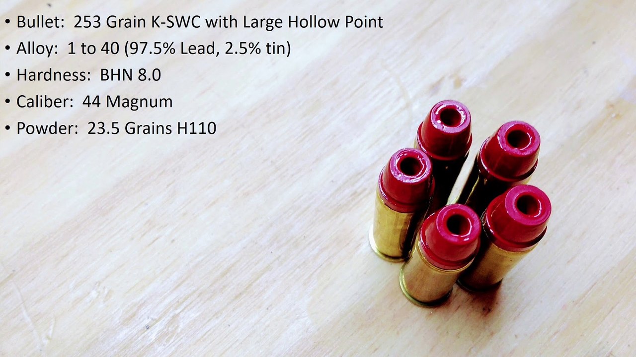 44 Magnum (1360 fps), Large Hollow Point, BHN 8.0, Bare Gel (PC HP Test)