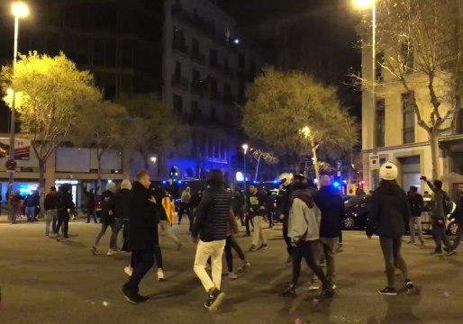 Police Drive Riot Vans Towards Crowd to Disperse Barcelona Protesters