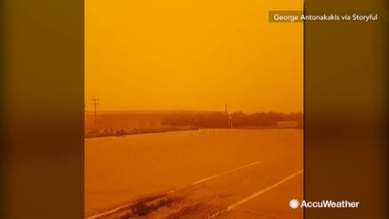 Massive dust storm transforms Greek island into Mars-like landscape