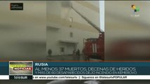 Asciende a 37 muertos en incendio en centro comercial ruso