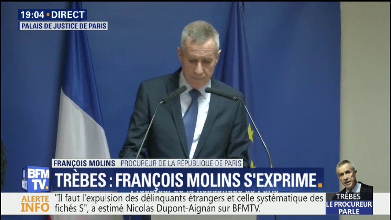 Le procureur Molins rend hommage à "l’engagement héroïque" du lieutenant-colonel Arnaud Beltrame