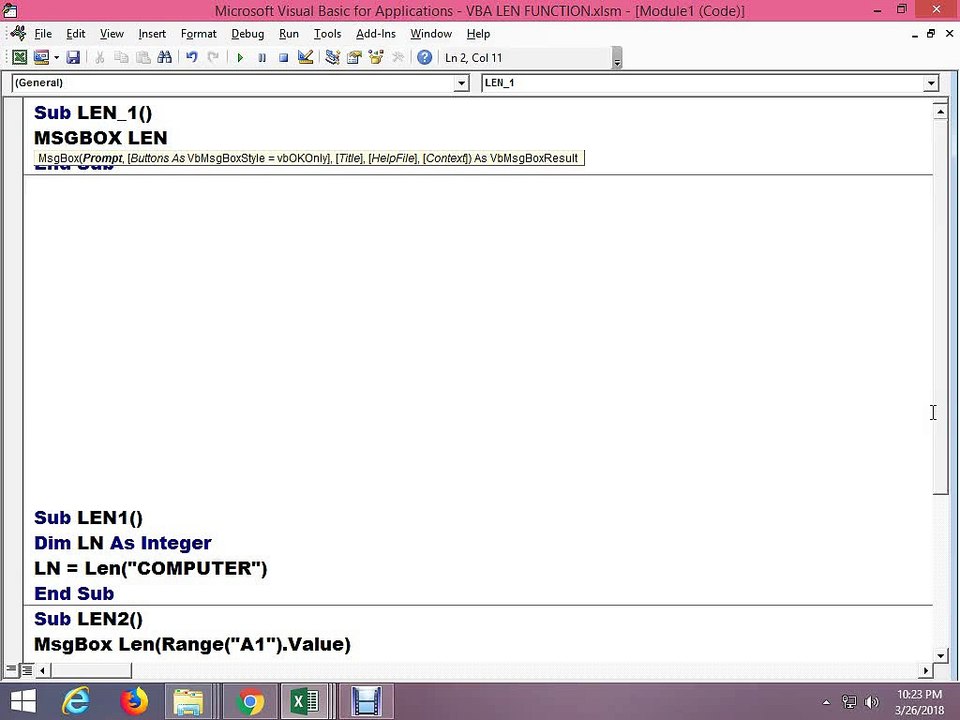 LEN FUNCTION IN VBA MACRO