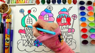 Ice Cream Castle Hand Coloring Page for kids Learn to Color Castle Watercolor Paint