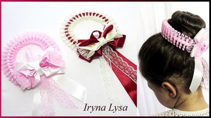 МК: Прикраса для волосся (на гульку) з бусинами, мереживом і бантом/Резинка на пучок/Hair accessory