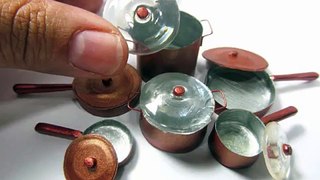 Paper, Resin, Polymer Clay Copper Pots and Pans Dollhouse Miniature Tutorial How to Make