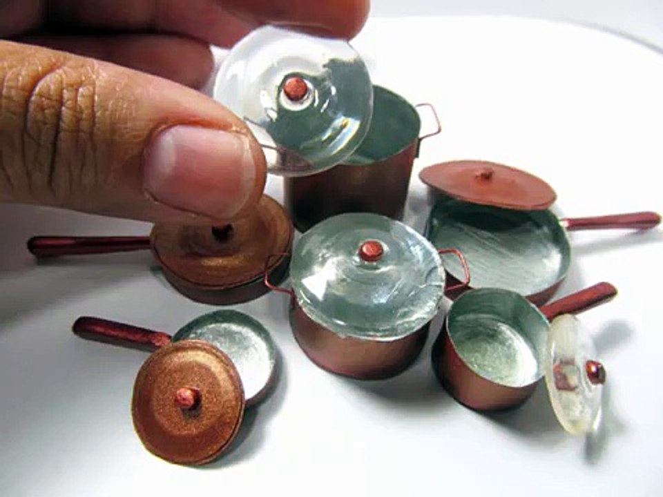 Paper, Resin, Polymer Clay Copper Pots and Pans Dollhouse Miniature Tutorial How to Make
