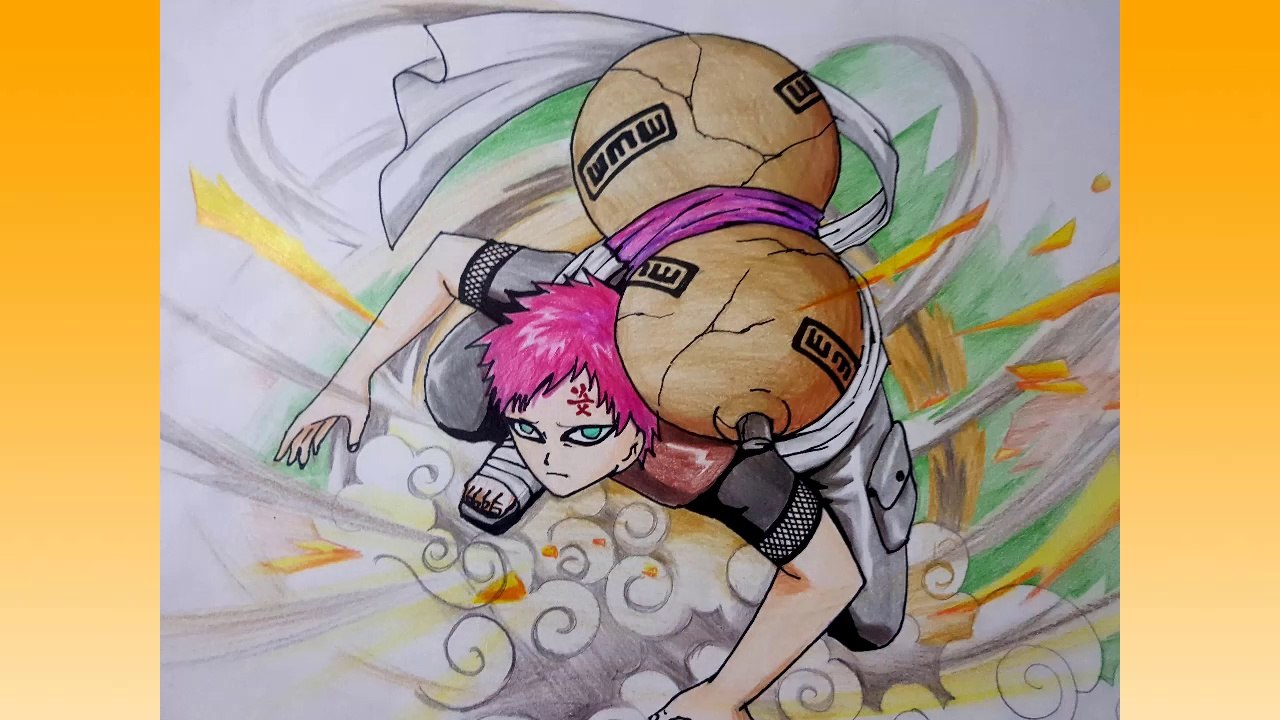 [ guide ] How To Draw GAARA on NARUTO cartoon (color pencil)- Step by Step Tutorial