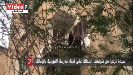 سيدة تزغرد من شرفتها المطلة على لجنة مدرسة القومية بالزمالك