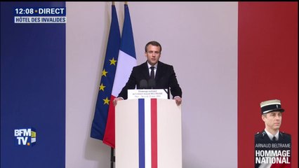 Hommage à Arnaud Beltrame: "Chef des Armées, moi aussi j’ai espéré", dit Macron