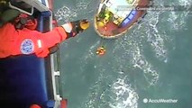 Helicopter team rescues injured fisherman over choppy seas