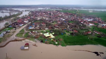 Taşan nehrin suları köye dayandı - drone - EDİRNE