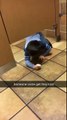Un enfant entre dans des toilettes occupés