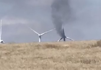 Wind Turbine Catches Fire, Billows Black Smoke South of Weatherford