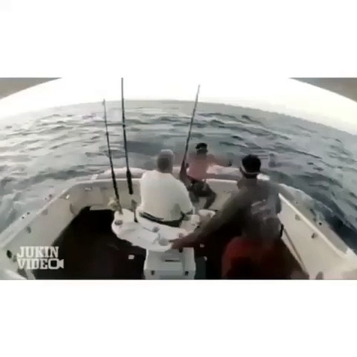 This is too funny... the fish jumps in and the fisherman jumps out...lol