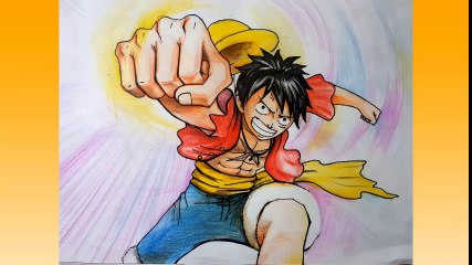 how to Draw LUFFY the easiest (color pencil)- Step by Step Tutorial