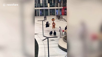 Funny moment Rilakkuma the bear loses his head at photo shoot