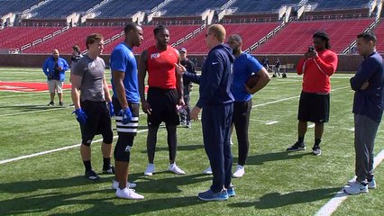 Jason Garrett coaches up Courtland Sutton at SMU's Pro Day