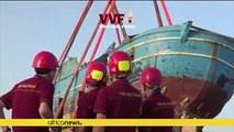 Italian Fire Brigade retrieves contents of migrant vessel which capsized in 2015