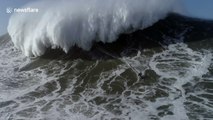 Drone camera gets swallowed up in monster Portugal wave
