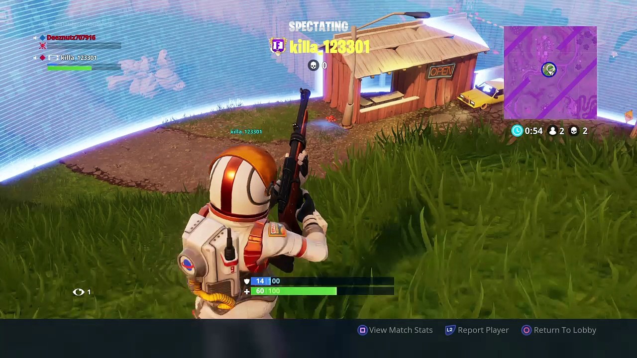 Fortnite killa_123301 and deeznutz707916 duo sniper squads win #NoScope victory royale first game