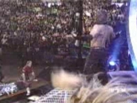 WWE Jeff Hardy legdrops to the Dudleys