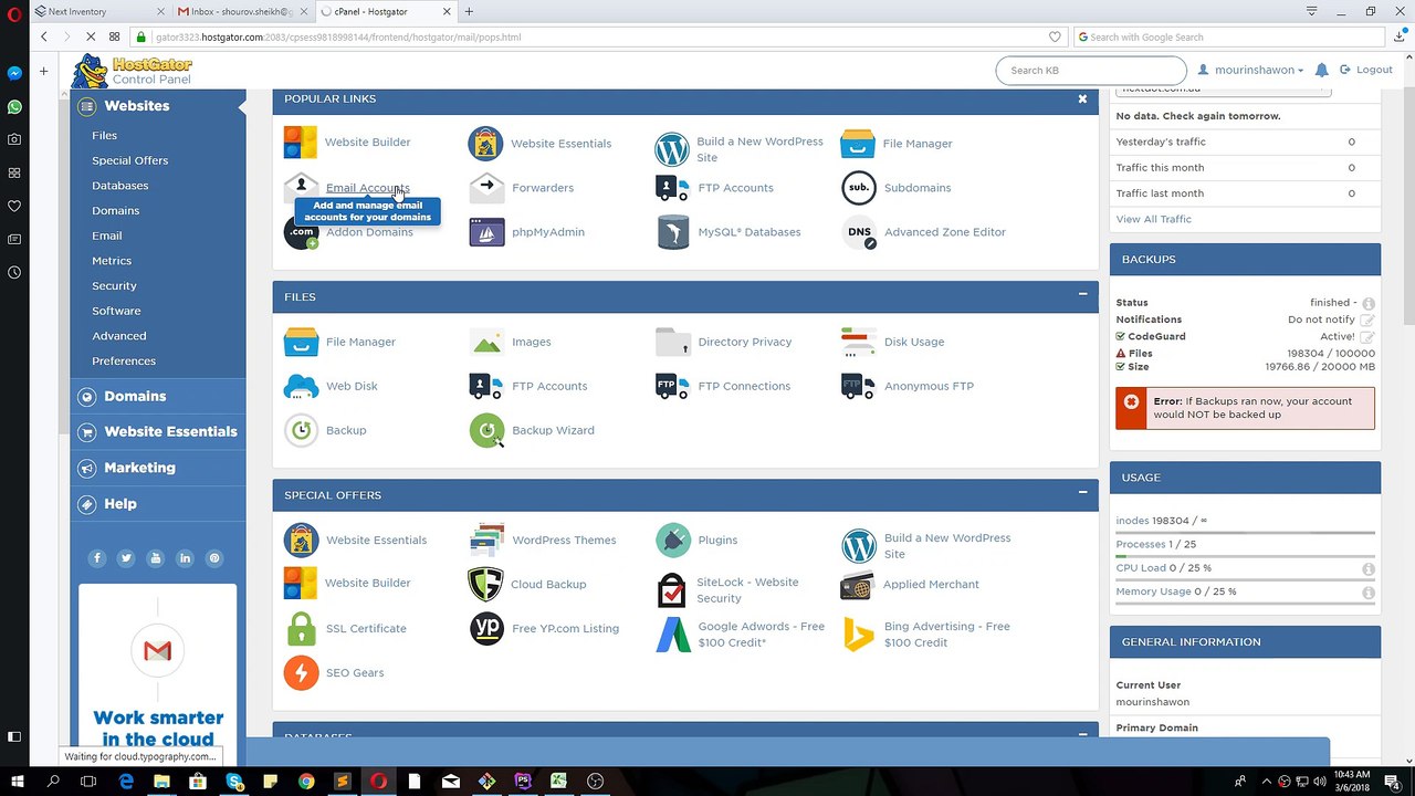 How to Open a Email Account from hostgatore or any other server