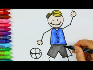 Çocuk ve basketbol topu nasıl çizilir - Çizelim Boyayalım