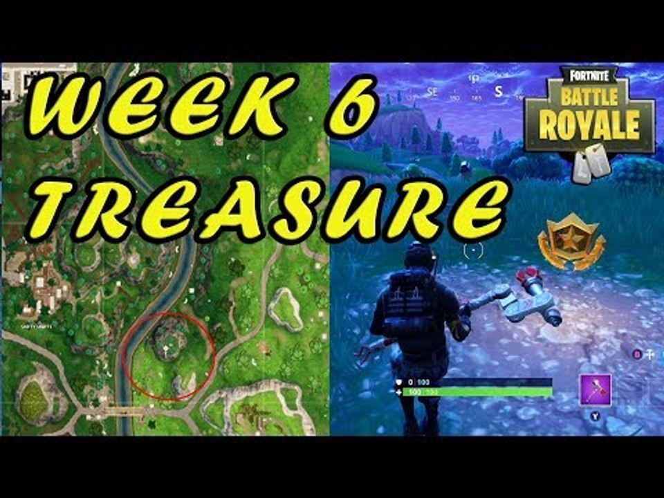 Fortnite Week 6 Treasure | Search between a Metal Bridge, Three Billboards and a Crashed Bus