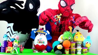 Spiderman VS Venom Giant Kinder Surprise Egg unboxing of Spongebob squarepants play doh fun 2016 ;)