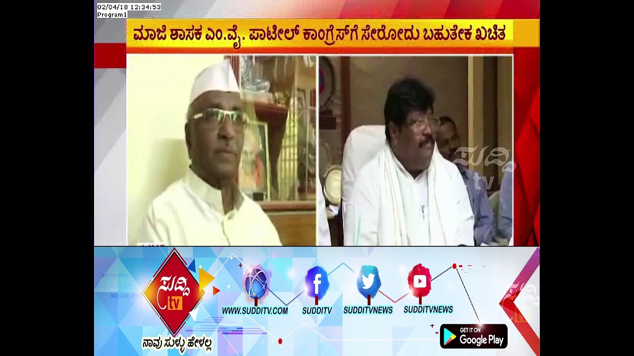 Former MLA M Y Patil Likely To Join Congress | ಸುದ್ದಿ ಟಿವಿ